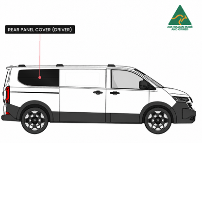 VW Transporter T7 driver side rear panel cover diagram, Vanketo Stealthy Shades