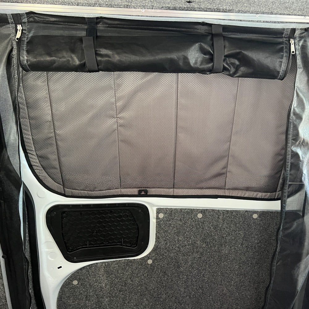VW Transporter T7 passenger sliding door window cover fitted inside, Vanketo